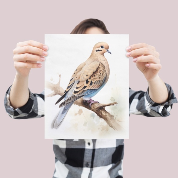 Watercolor Mourning Dove Bird Portrait Wall Art Illustration Print Unframed - Picture 4 of 5